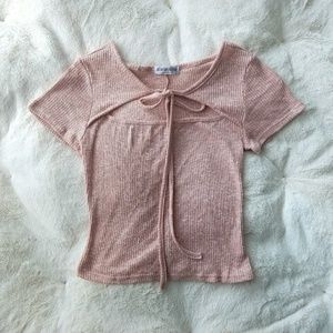 Fashion Nova Tie Neck Crop Top - Light Pink